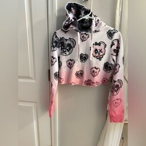 SCUMMY BEARS LONG SLEEVE CROP TOP HOODY SIZE M PINK BLACK BEAR